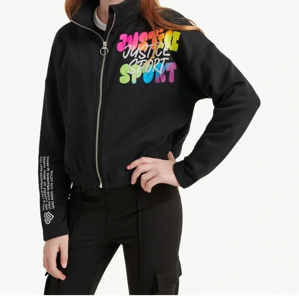 Justice‎ Black zip up sweatshirt size Large graphic